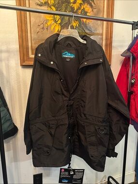 Tri-Mountain Men's Black Raincoat with Snap & Zip Closure trench coat
